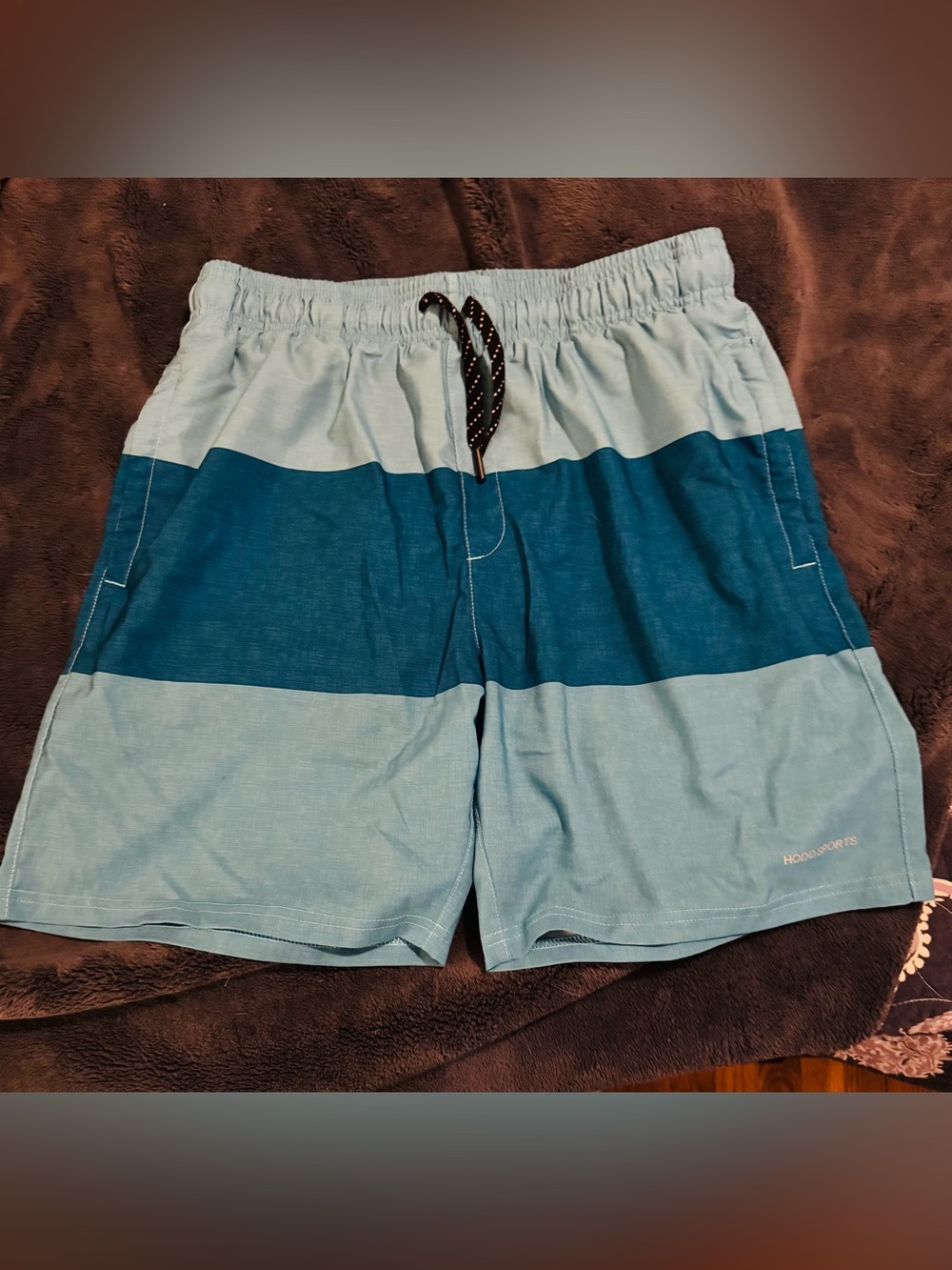 Men's Two-Tone Blue Stripe Swim Trunks